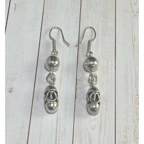 Sterling Silver Filigree Dangle Ball Earrings Hook Pierced Fine - Picture 3 of 7